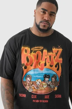 Hot boohooMAN Plus Bratz Flame Print License T-shirt In black