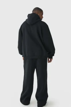 Best Sale boohooMAN Plus Brushed Back Embroidered Straight Fit Joggers black