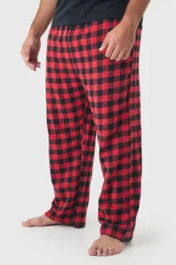 New boohooMAN Plus Brushed Check Loungewear Bottoms in red