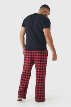 New boohooMAN Plus Brushed Check Loungewear Bottoms in red