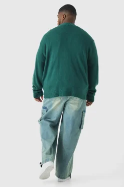 Fashion boohooMAN Plus Brushed Contrast Trim Boxy Cardigan green