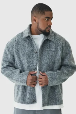 Store boohooMAN Plus Brushed Overshirt grey