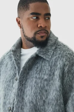 Store boohooMAN Plus Brushed Overshirt grey
