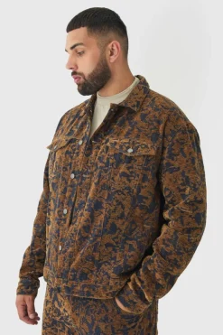 Cheap boohooMAN Plus Burnout Denim Oversized Jacket dark wash