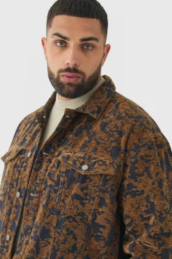Cheap boohooMAN Plus Burnout Denim Oversized Jacket dark wash