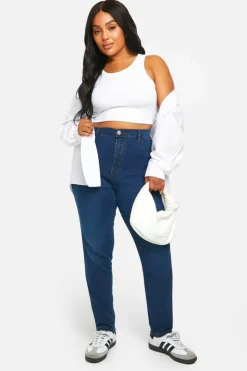 Clearance boohoo Plus Butt Shaper High Stretch Skinny Jeans mid blue