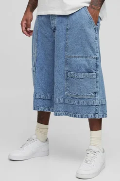 Best boohooMAN Plus Cargo Parachute Jorts mid wash