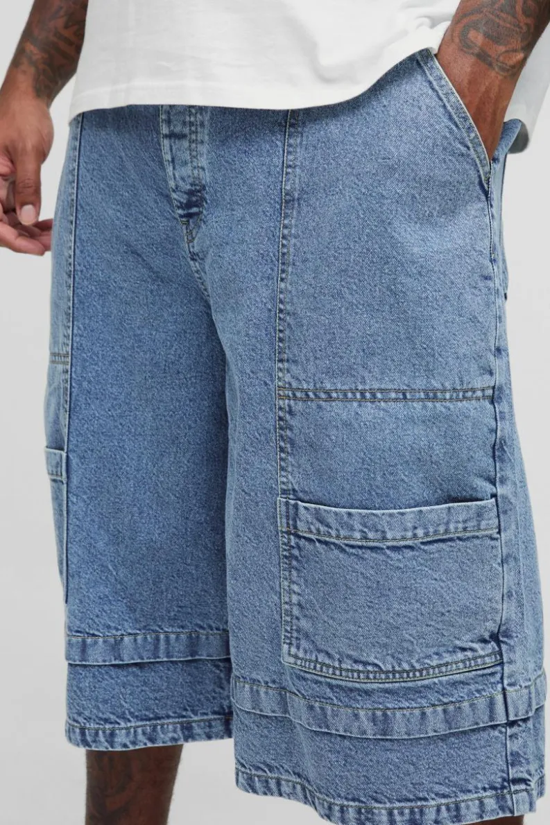 Best boohooMAN Plus Cargo Parachute Jorts mid wash