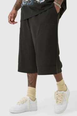 Shop boohooMAN Plus Carpenter Loopback Shorts black