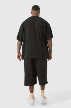 Shop boohooMAN Plus Carpenter Loopback Shorts black