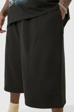 Shop boohooMAN Plus Carpenter Loopback Shorts black