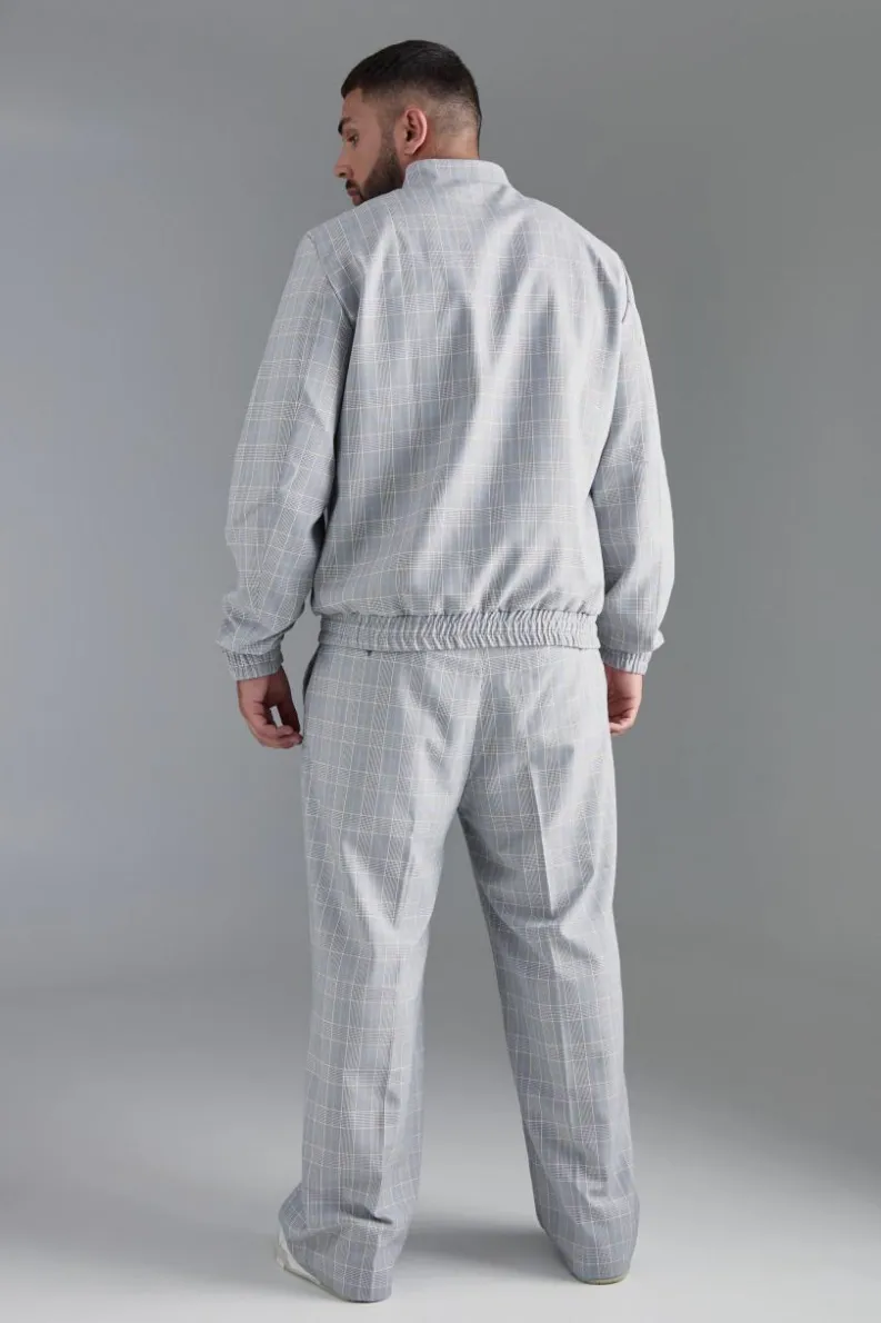 Online boohoo Plus Check Bomber and Trouser Set grey