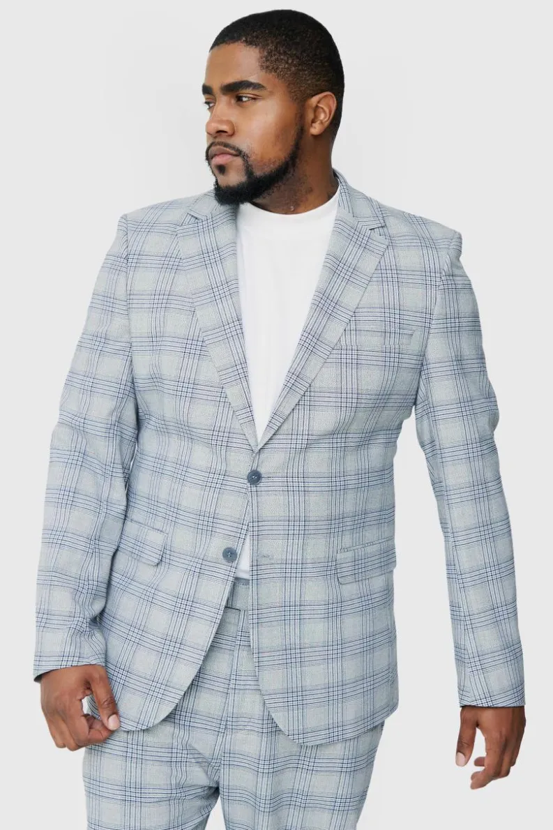 Hot boohoo Plus Checked Skinny Fit Suit grey