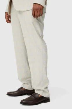Clearance boohooMAN Plus Checked Skinny Fit Trousers stone