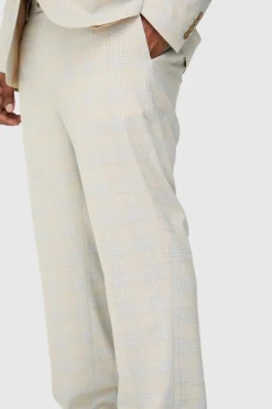 Clearance boohooMAN Plus Checked Skinny Fit Trousers stone