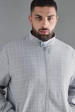 Outlet boohooMAN Plus Check High Neck Zip Up Smart Bomber Jacket grey