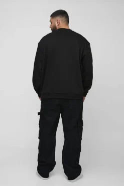 Discount boohooMAN Plus Cherry Extended Neck Embroidered Sweat black