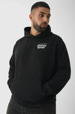 New boohooMAN Plus Cherry Graphic Back Print Oversized Hoodie black