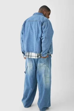 Best Sale boohooMAN Plus Classic Denim Harrington Jacket light wash