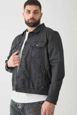 Best boohooMAN Plus Coated Denim Jacket black