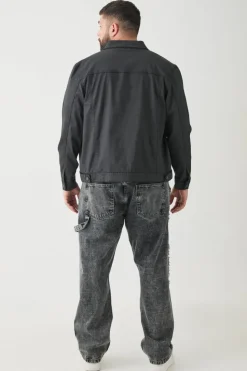 Best boohooMAN Plus Coated Denim Jacket black