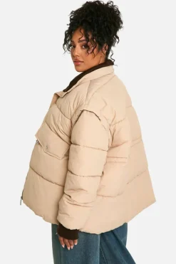 Best Sale boohoo Plus Contrast Collar Oversized Puffer Jacket stone