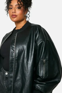 Clearance boohoo Plus Cracked Faux Leather Oversized Bomber Jacket black