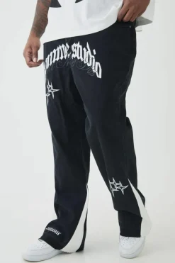 Flash Sale boohooMAN Plus Crotch Applique Gusset Detail Flared Jeans washed black