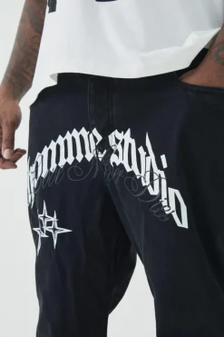 Flash Sale boohooMAN Plus Crotch Applique Gusset Detail Flared Jeans washed black