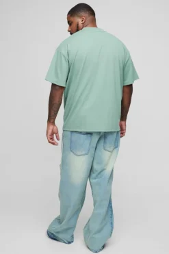 Best boohooMAN Plus Crotch Embroidered Distressed Gusset Flared Jeans antique wash