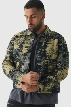 Store boohooMAN Plus Denim Fabric Interest Harrington Jacket black