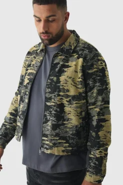Store boohooMAN Plus Denim Fabric Interest Harrington Jacket black
