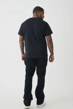Hot boohooMAN Plus Distressed Multi Ripped Skinny Flared Jeans true black