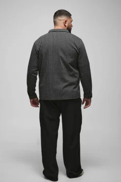 Fashion boohooMAN Plus Dogtooth Jacquard Zip Through Overshirt charcoal