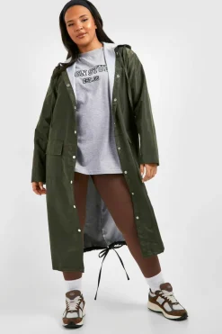 Online boohoo Plus Double Layer Shell Longline Rain Parka khaki