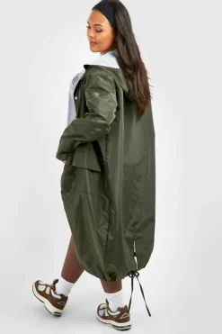 Online boohoo Plus Double Layer Shell Longline Rain Parka khaki