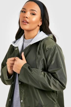Online boohoo Plus Double Layer Shell Longline Rain Parka khaki