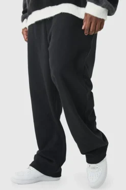 Sale boohooMAN Plus Double Waistband Baggy Fit Jersey Bottoms In black
