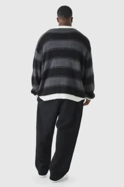 Sale boohooMAN Plus Double Waistband Baggy Fit Jersey Bottoms In black
