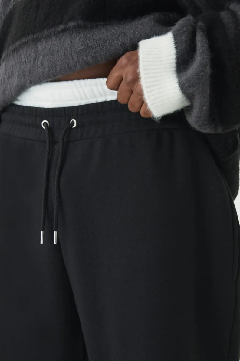 Sale boohooMAN Plus Double Waistband Baggy Fit Jersey Bottoms In black
