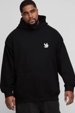 Clearance boohooMAN Plus Dove Embroidered Hoodie black