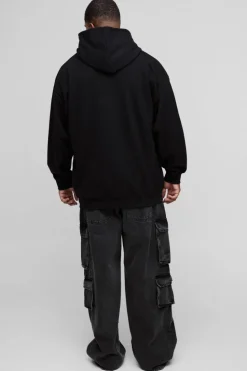 Clearance boohooMAN Plus Dove Embroidered Hoodie black