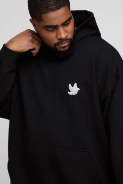 Clearance boohooMAN Plus Dove Embroidered Hoodie black