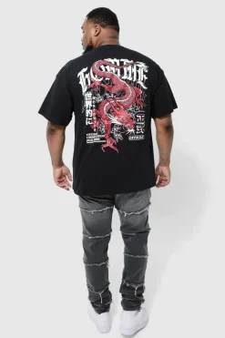 Fashion boohooMAN Plus Dragon Back Print T-shirt black