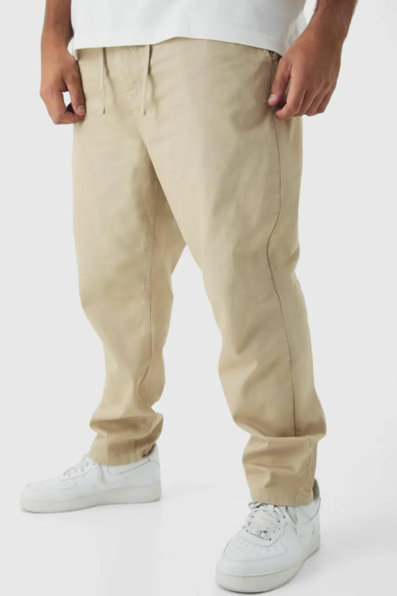 Discount boohooMAN Plus Drawcord Tapered Fit Chino stone