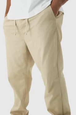 Discount boohooMAN Plus Drawcord Tapered Fit Chino stone