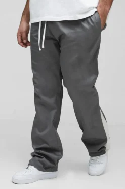 Outlet boohooMAN Plus Drawcord Waist Stacked Flared Gusset Trousers charcoal