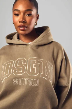 Best Sale boohoo Plus DSGN Studio Applique Hoodie khaki