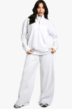 Fashion boohoo Plus Dsgn Studio Embroidered Wide Leg Jogger ash grey