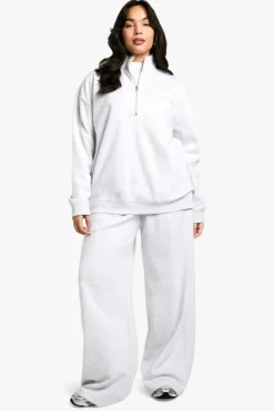 Fashion boohoo Plus Dsgn Studio Embroidered Wide Leg Jogger ash grey